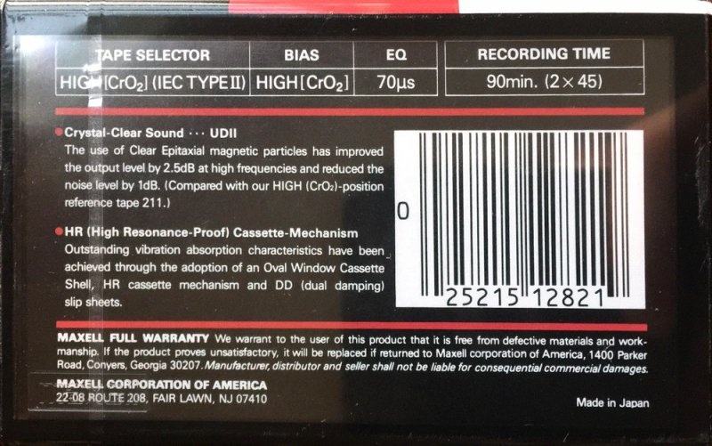 Compact Cassette Maxell UDII / UD2 90 Type II Chrome 1989 USA