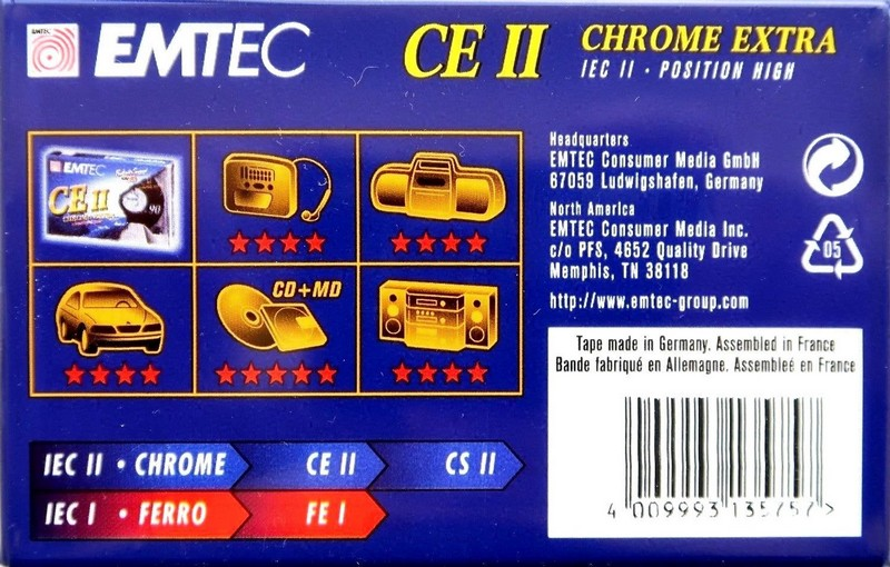 Compact Cassette Emtec CE II Chrome Extra 90 Type II Chrome 2004 Europe