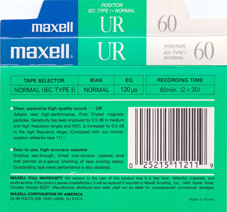 Compact Cassette: Maxell / Hitachi Maxell - UR 60