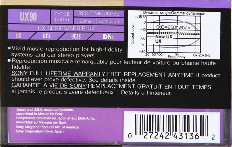 Compact Cassette Sony UX 90 Type II Chrome 1990 North America
