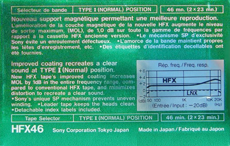 Compact Cassette Sony HFX 46 Type I Normal 1982 North America