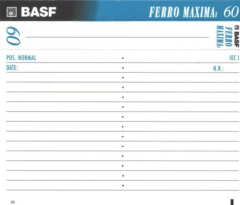 Compact Cassette BASF Ferro Maxima I 60 Type I Normal 1993 Europe