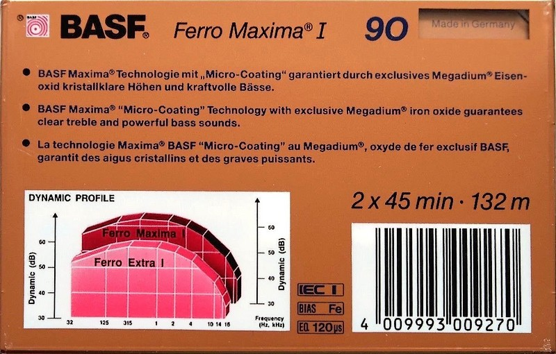 Compact Cassette BASF Ferro Maxima I 90 Type I Normal 1988 Europe