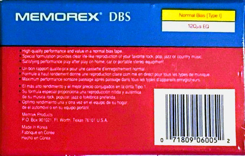 Compact Cassette Memorex dBS 120 Type I Normal 1990 USA