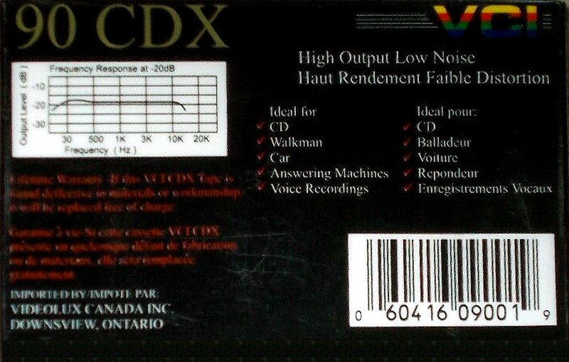 Compact Cassette VCI CDX 90 Type I Normal 1995 Canada