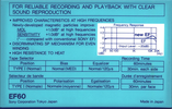 Compact Cassette Sony EF 60 "Improved" Type I Normal 1986 Europe