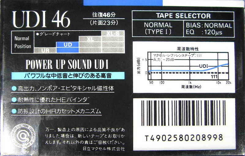 Compact Cassette Maxell UDI / UD1 46 Type I Normal 1989 Japan