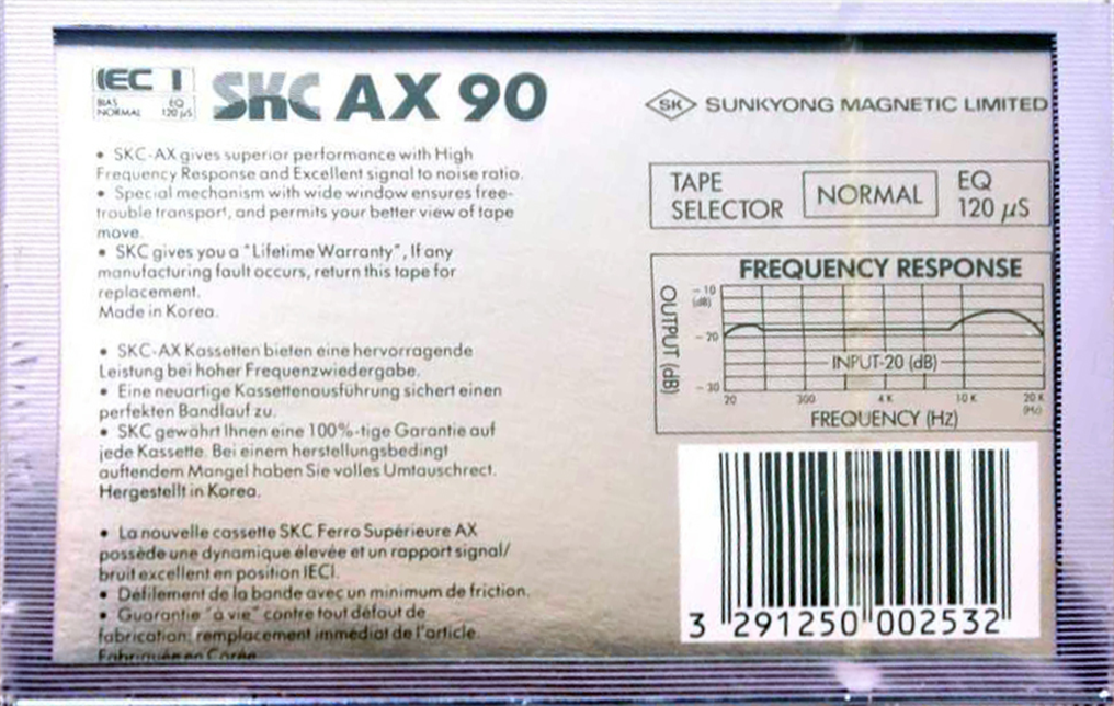 Compact Cassette SKC AX 90 Type I Normal 1987 Europe