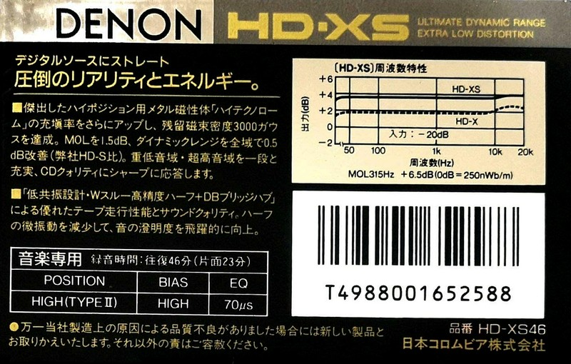 Compact Cassette Denon HD-XS 46 Type II Chrome 1987 Japan