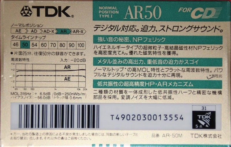 Compact Cassette TDK AR 50 "AR-50M" Type I Normal 1990 Japan