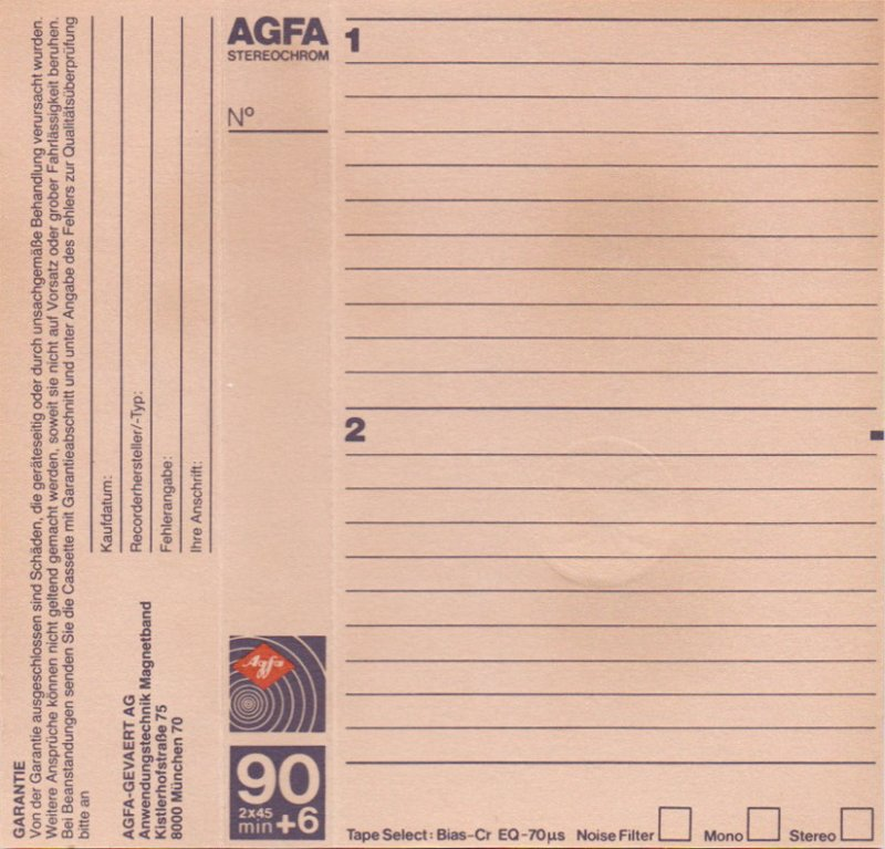 Compact Cassette AGFA Stereochrom 90+6 Type II Chrome 1980 Europe