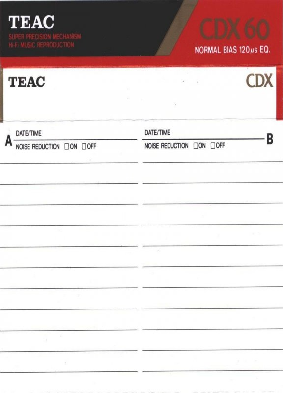 Compact Cassette Teac CDX 60 Type I Normal 1990 Europe