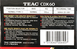 Compact Cassette Teac CDX 60 Type I Normal 1990 Europe