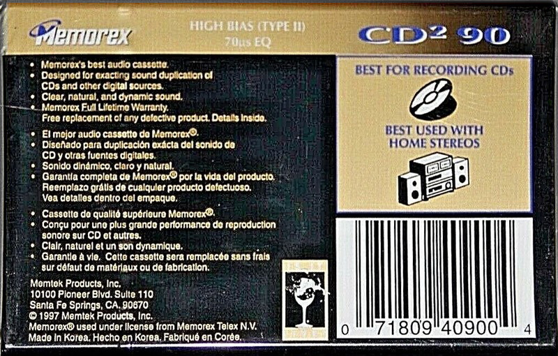 Compact Cassette Memorex CD 2 90 Type II Chrome 1998 Canada, USA