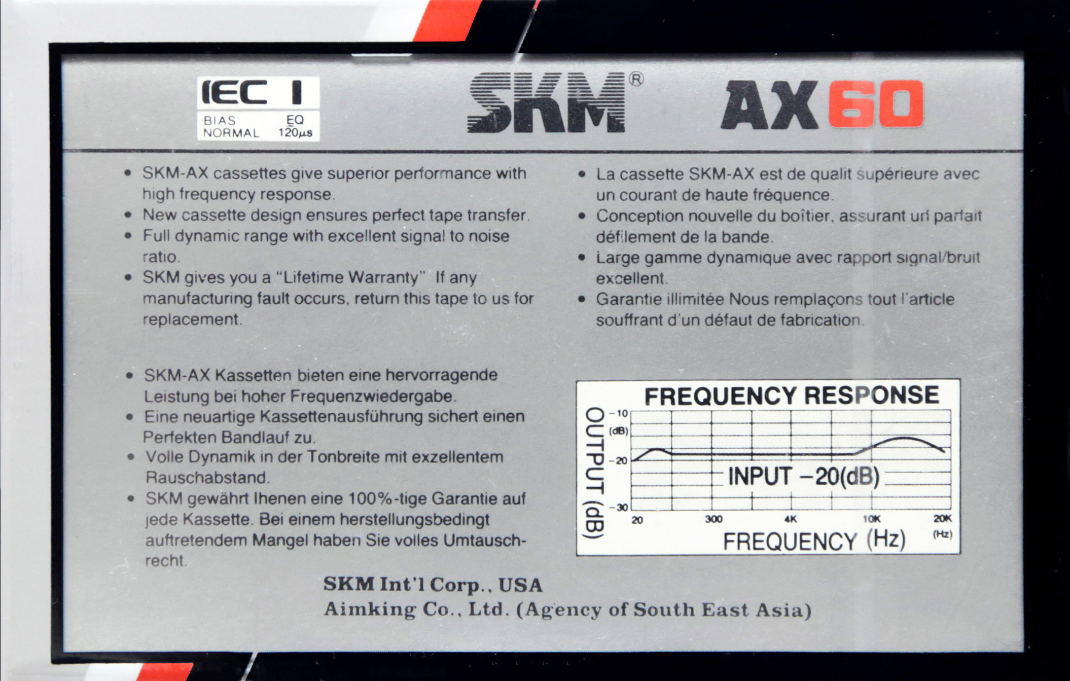 Compact Cassette SKM 60 "AX" Type I Normal 1984 Europe, USA
