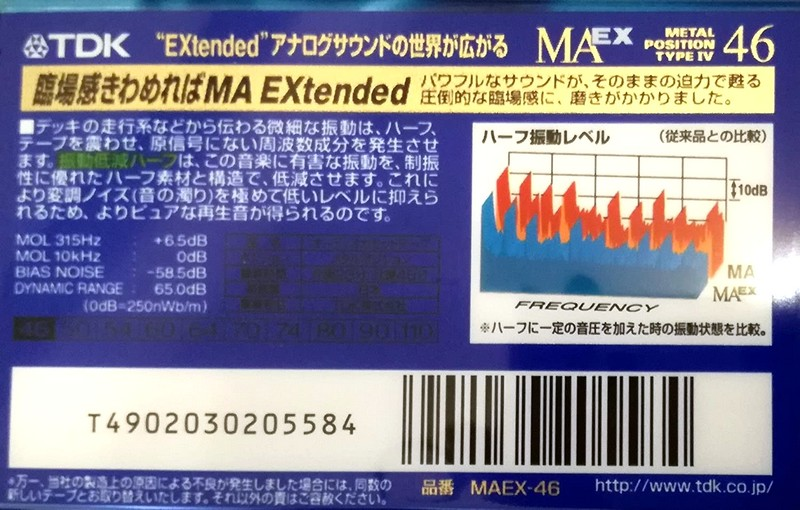 Compact Cassette TDK MAEX 46 "MAEX-46" Type IV Metal 1998 Japan