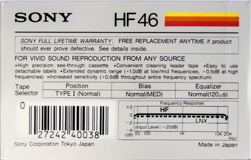 Compact Cassette Sony HF 46 Type I Normal 1983 USA