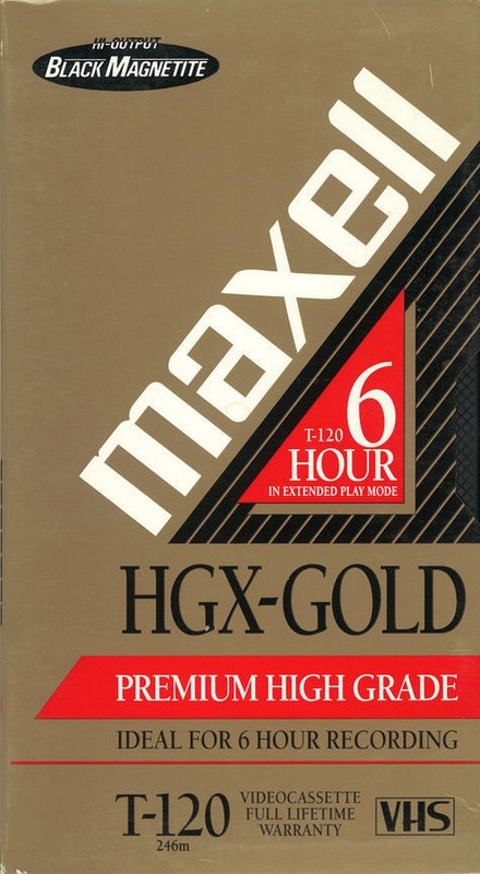 VHS, Video Home System Maxell HGX Gold 120 "T-120 HGX-(G)" Type I Normal 1992 North America