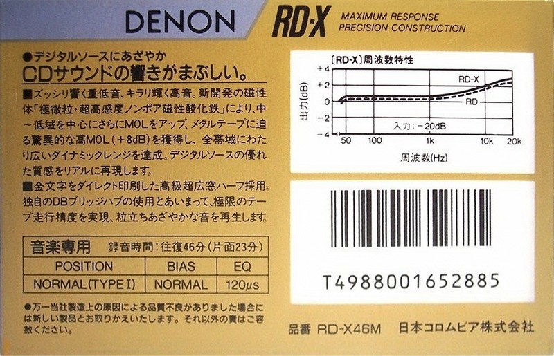Compact Cassette Denon RD-X 46 "RD-X46M" Type I Normal 1987 Japan
