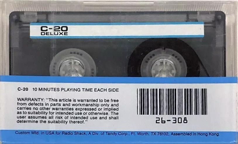 Compact Cassette Tandy 20 "Cat. No/ 26-308" Computer Cassette USA