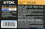 Compact Cassette TDK MA-X 100 Type IV Metal 1990 North America
