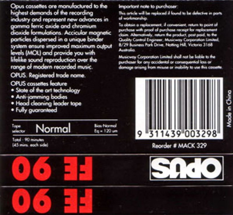 Compact Cassette Opus FE 90 Type I Normal 1993 Australia