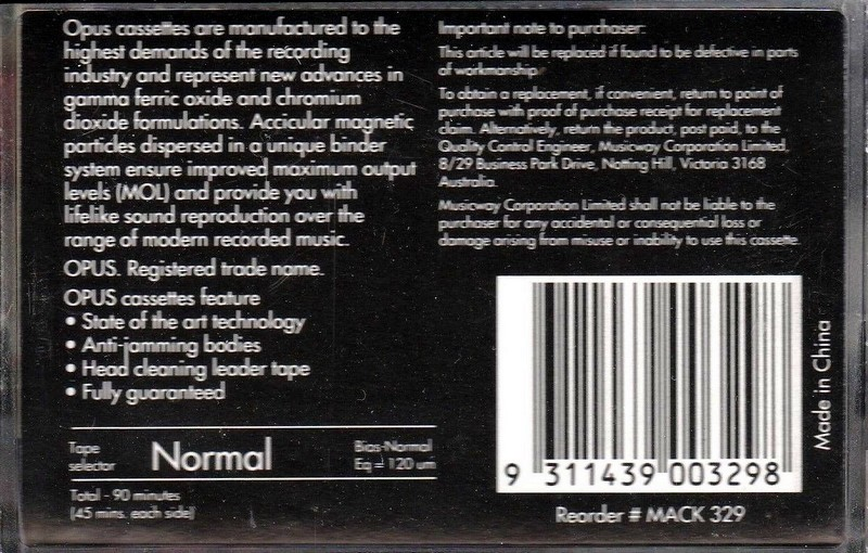 Compact Cassette Opus FE 90 Type I Normal 1993 Australia