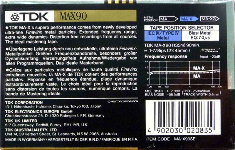 Compact Cassette: TDK  - MA-X 90