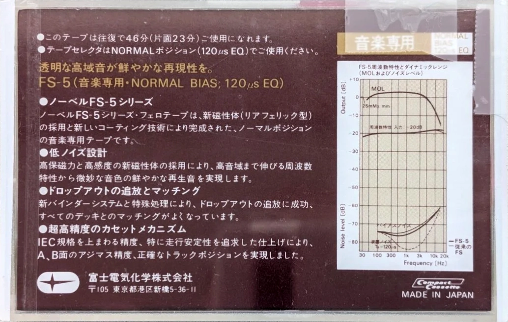 Compact Cassette Novel FS-5 46 Type I Normal 1980 Japan