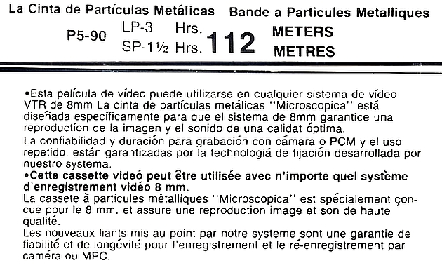 Video8, Hi8, Digital8 Maxima 90 "Metalica-HG" Type IV Metal Latin America