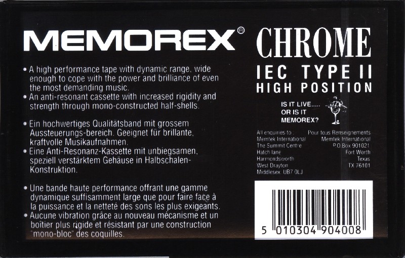 Compact Cassette Memorex CRS+ 100 Type II Chrome 1991 Europe