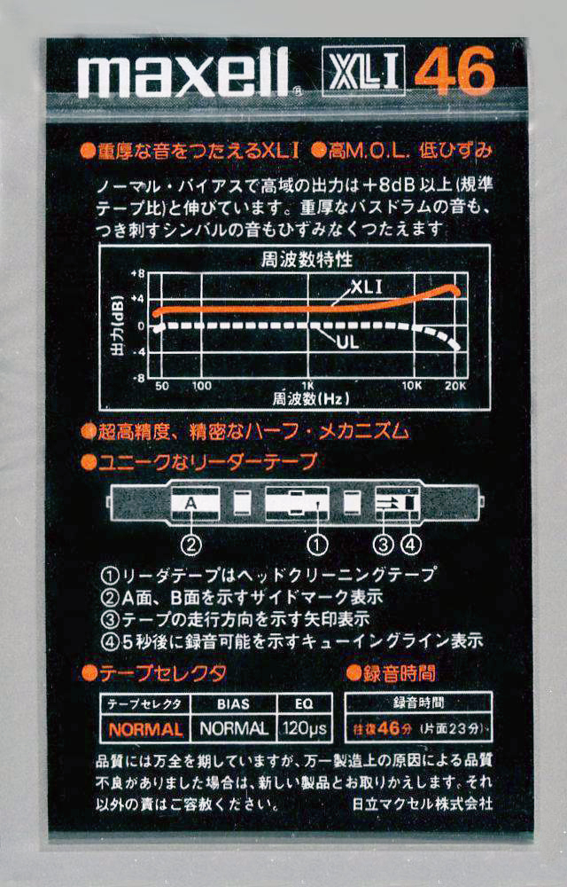 Compact Cassette Maxell XLI 46 Type I Normal 1978 Japan