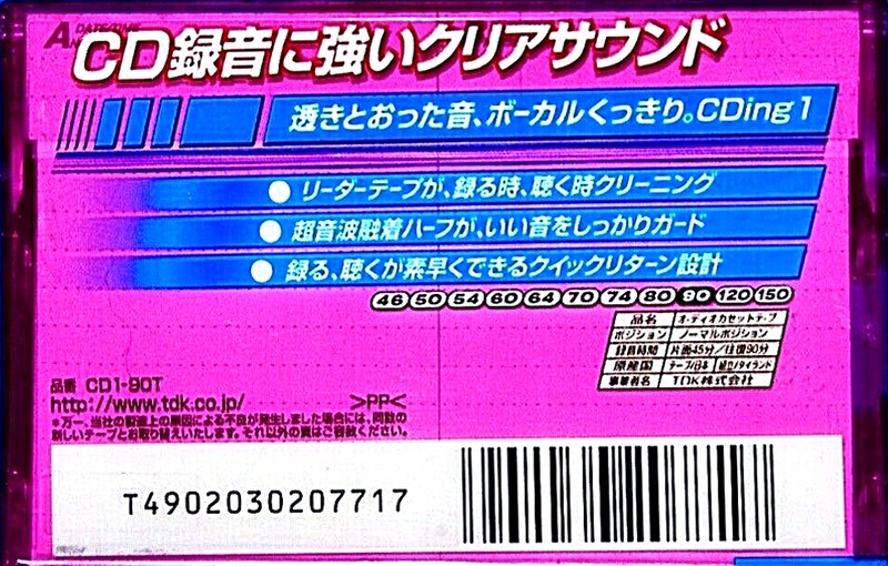 Compact Cassette TDK CDing 1 90 "CD1-90T" Type I Normal 1999 Japan