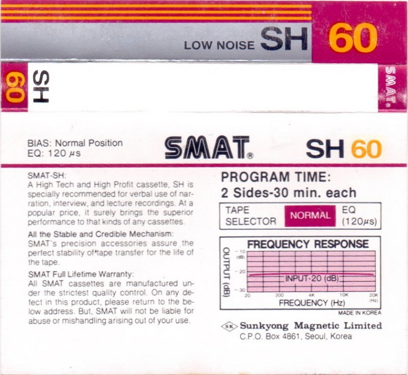 Compact Cassette Smat SH 60 Type I Normal 1984 Europe