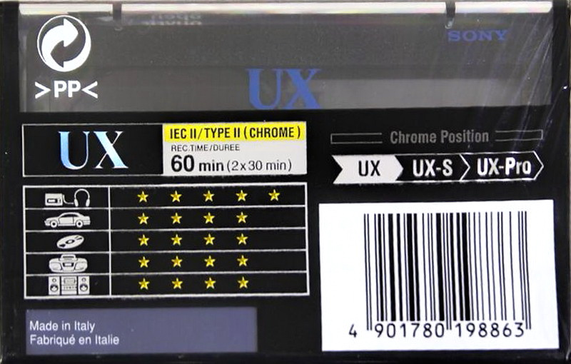 Compact Cassette Sony UX 60 "C-60UXC" Type II Chrome 1998 Europe