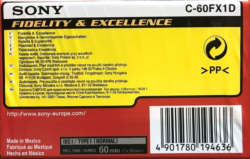 Compact Cassette Sony FX 60 "C-60FX1D" Type I Normal 1999 Worldwide