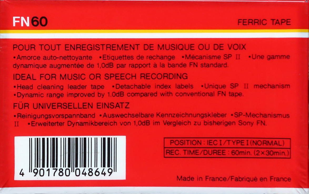 Compact Cassette Sony FN 60 Type I Normal 1986 Europe