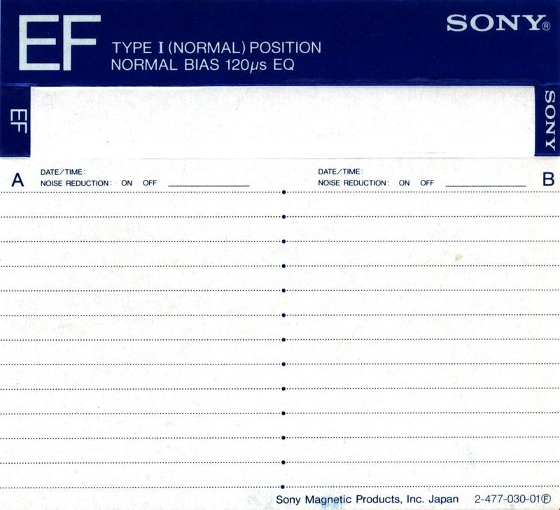 Compact Cassette Sony EF 90 "Improved" Type I Normal 1986 Europe