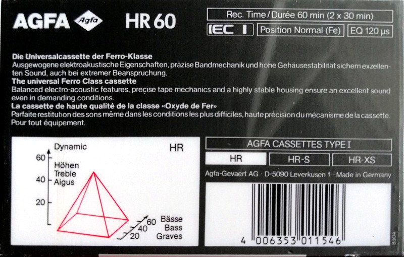 Compact Cassette AGFA HR 60 Type I Normal 1989 Europe