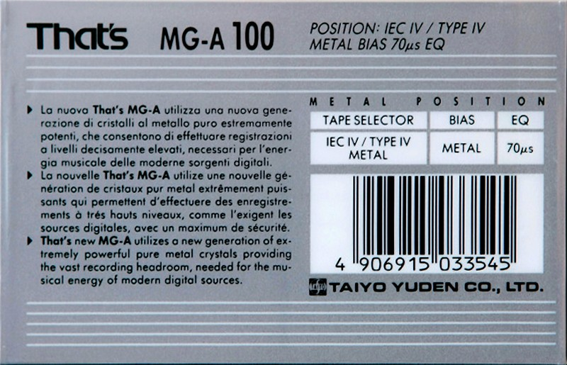 Compact Cassette: Taiyo Yuden Thats - MG-A 100