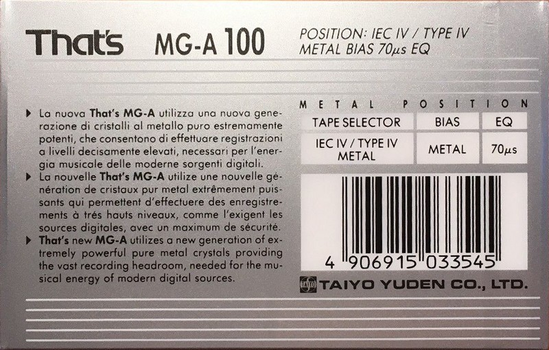 Compact Cassette: Taiyo Yuden Thats - MG-A 100