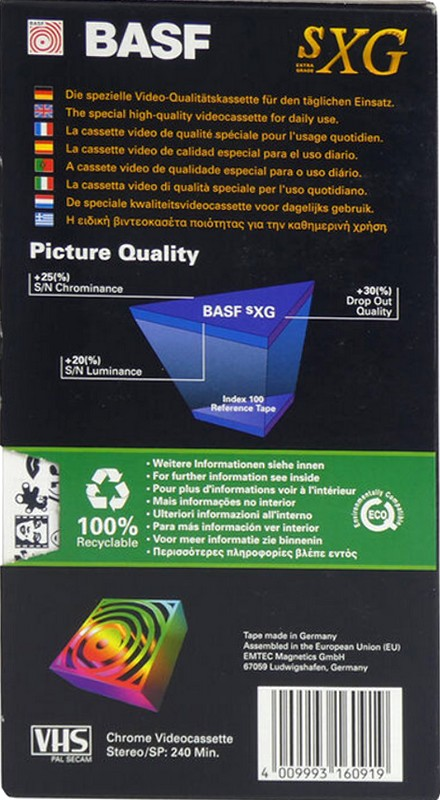 VHS, Video Home System BASF SXG 240 Type II Chrome 1998 Europe