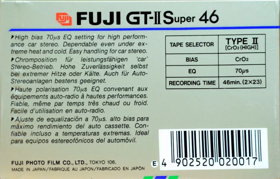 Compact Cassette Fuji GT-II Super 46 Type II Chrome 1988 Europe