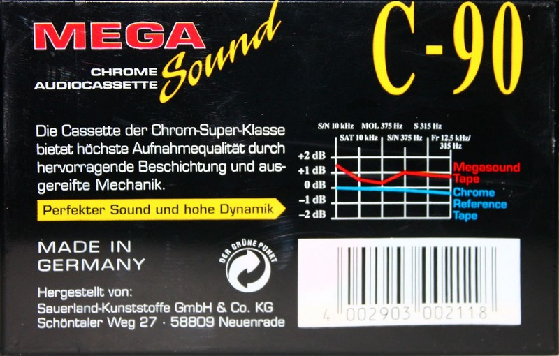 Compact Cassette Mega Sound 90 Type II Chrome 1998 Germany