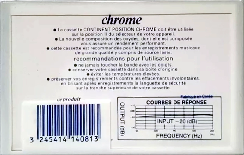 Compact Cassette Continent / Continente 60 Type II Chrome 1984 France