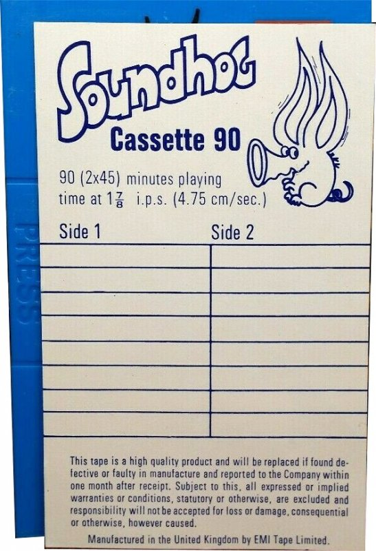 Compact Cassette EMI Soundhog 90 Type I Normal 1972 UK