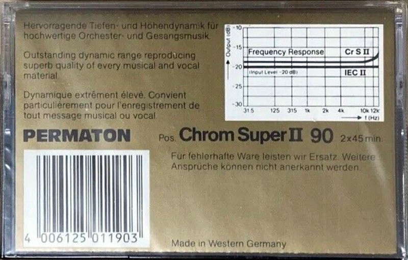 Compact Cassette Permaton Chrom Super II 90 Type II Chrome 1987 Europe