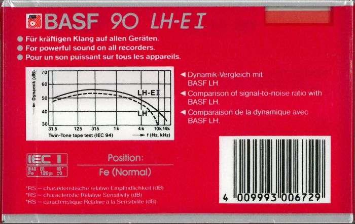 Compact Cassette BASF LH Extra I 90 "LH-E I" Type I Normal 1985 Europe