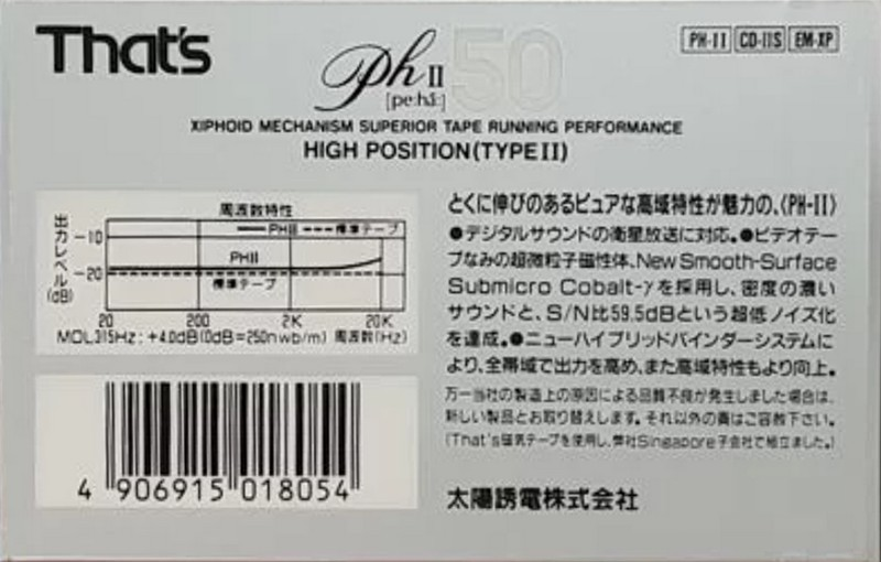 Compact Cassette Thats PH-II 50 Type II Chrome 1989 Japan