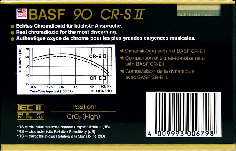 Compact Cassette BASF Chromdioxid Super II 90 "CR-S II" Type II Chrome 1985 Europe